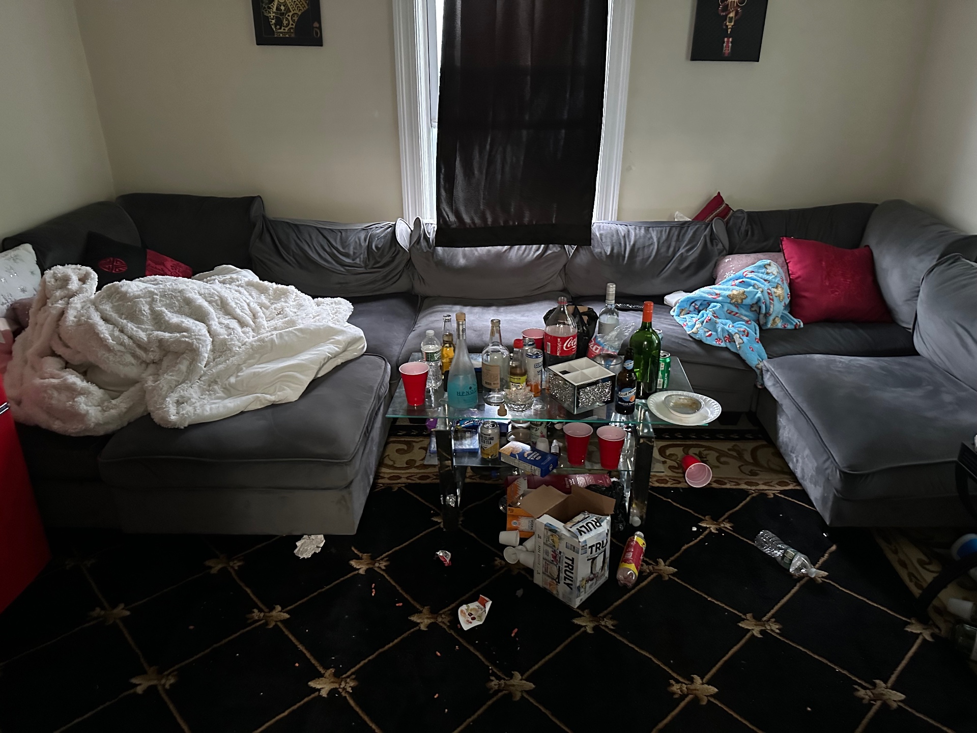 Messy living room before cleaning